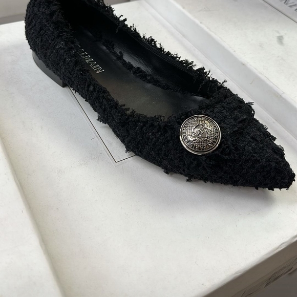 Balmain 39 Jolie Tweed Medallion Ballet Flats black textured designer w logo - Picture 2 of 4